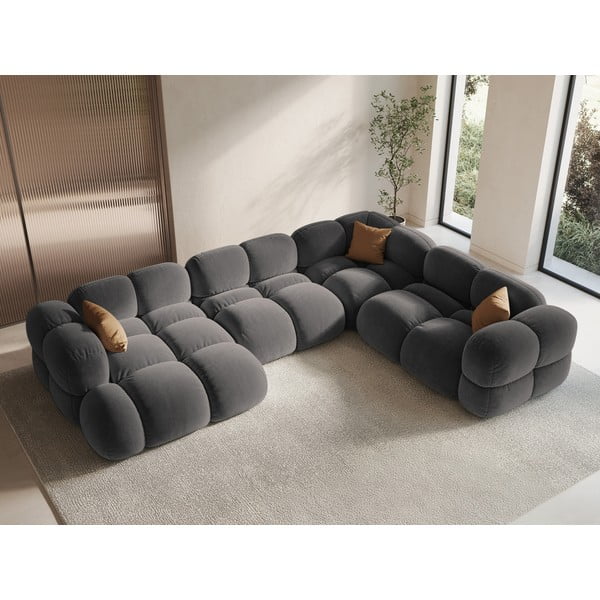 Pelēks samta stūra dīvāns (ar labo stūri/U veida) Loretto – Cosmopolitan Design-image-1