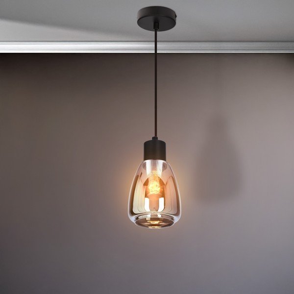 Melna piekaramā lampa ar stikla abažūru ø 12 cm Moldo – Candellux Lighting-image-3