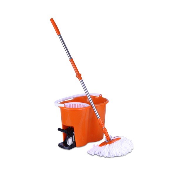 Oranžs mopu komplekts ar skrāpi un spaini Orion Vortex