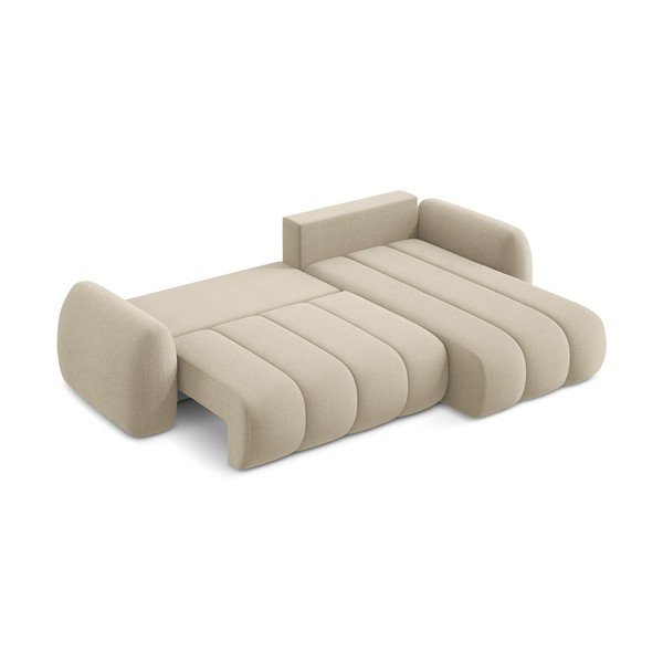 Gaiši brūns salokāms stūra dīvāns no buklē auduma ar uzglabāšanas vietu (ar labo stūri/ar zvilni) Pele – Makamii-image-4