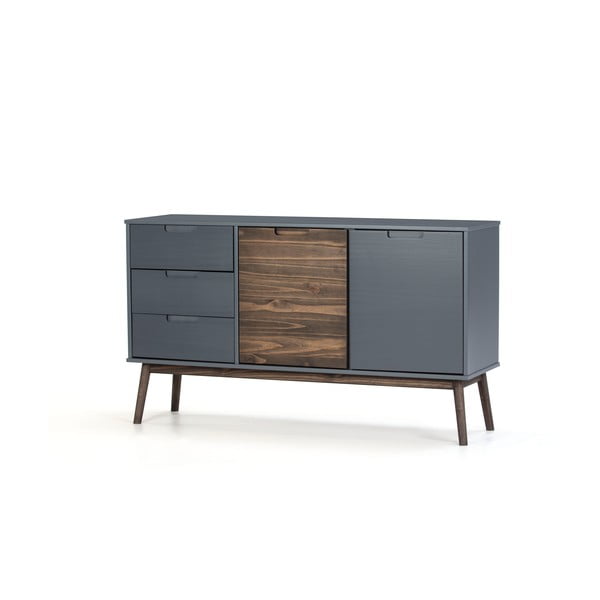 Antracīta pelēka/tumši brūna priedes masīvkoka zema kumode 140x80 cm Nussa – Marckeric-image-2