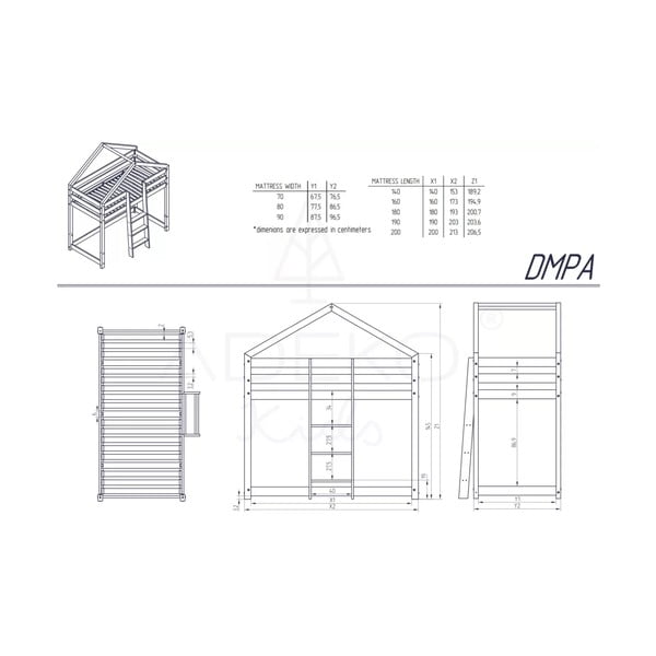 Mājas formas divstāvu gulta no priedes koka Adeko Mila DMPA, 90 x 180 cm-image-3