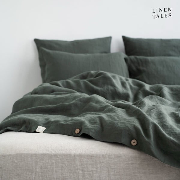 Tumši zaļa lina gultas veļa vienvietīgai gultai 140x200 cm – Linen Tales-image-4