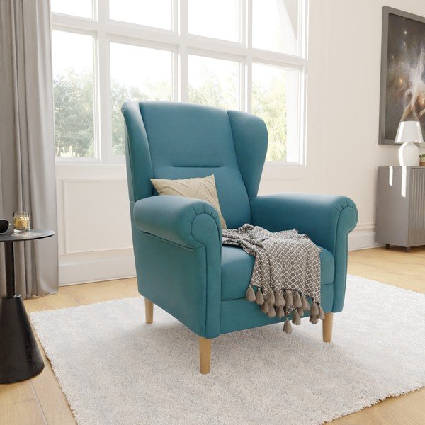 Tirkīzzils atpūtas krēsls ar atzveltni Swan – Ropez-image-3