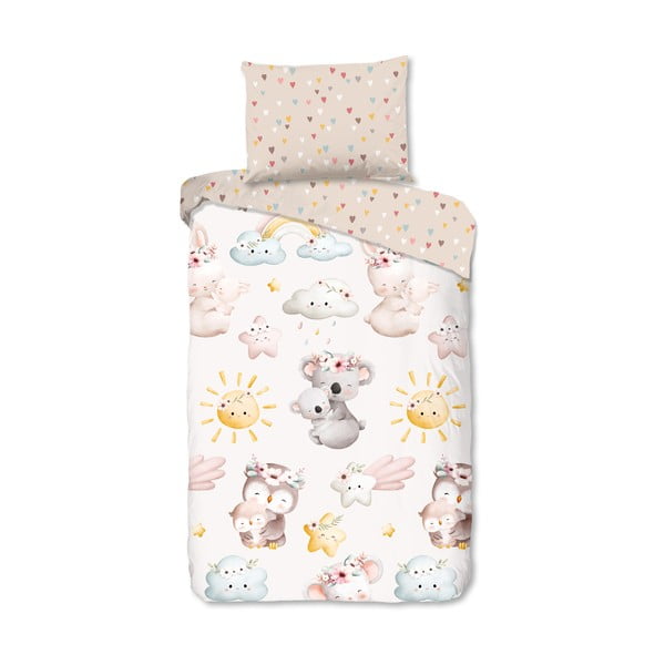 Brūna/bēša vienguļamā kokvilnas bērnu gultas veļa 140x200 cm Hugs – Good Morning