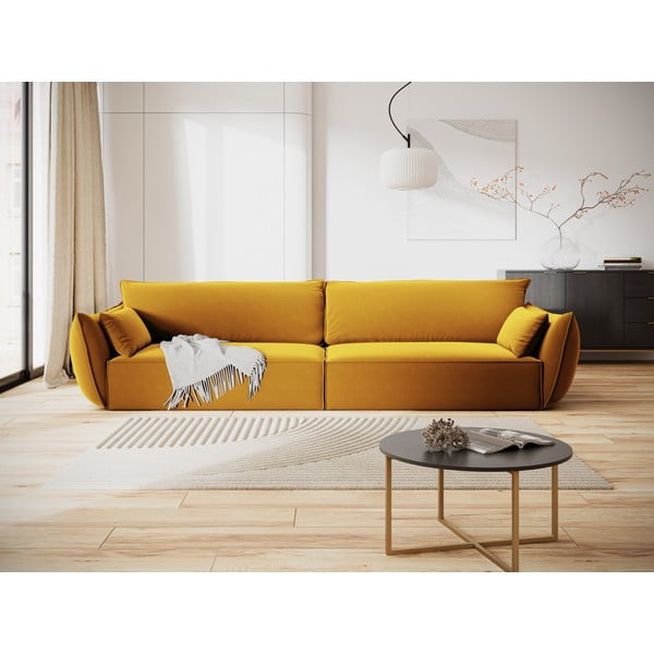 Sinepju dzeltens samta dīvāns 248 cm Vanda – Mazzini Sofas-image-1