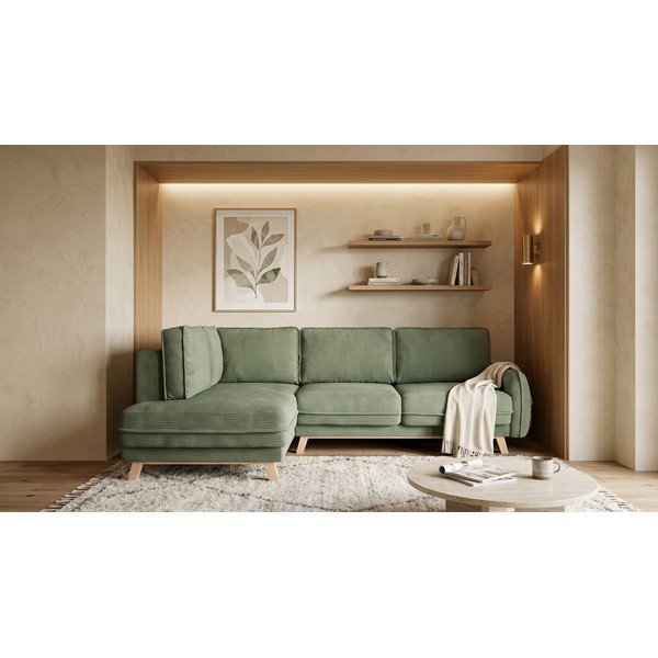 Gaiši zaļš velveta salokāms stūra dīvāns (ar kreiso stūri) Tori – Bonami Selection-image-1