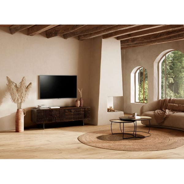 Tumši brūns mango masīvkoka TV galdiņš 145x48x40 cm Kalai – MOME-image-1