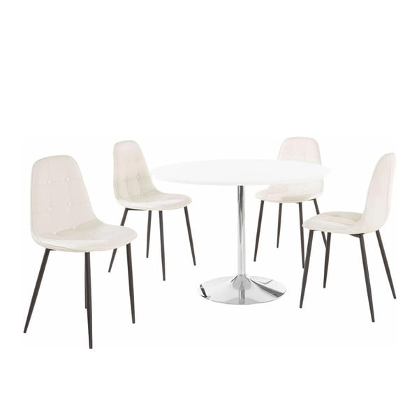 Støraa Terri apaļais pusdienu galds un 4 balti krēsli