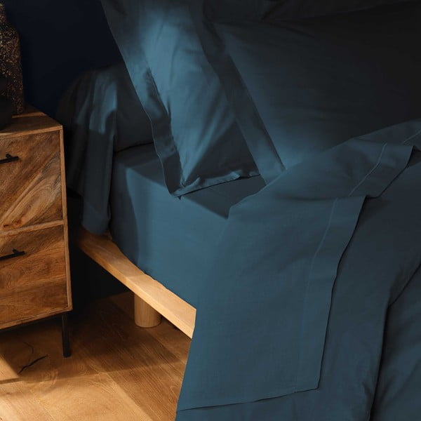 Zils kokvilnas palags ar gumiju 160x200 cm Lina – douceur d'intérieur-image-2