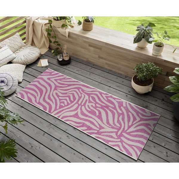 Rozā un bēšs āra paklājs NORTHRUGS Cebra, 70 x 300 cm-image-1