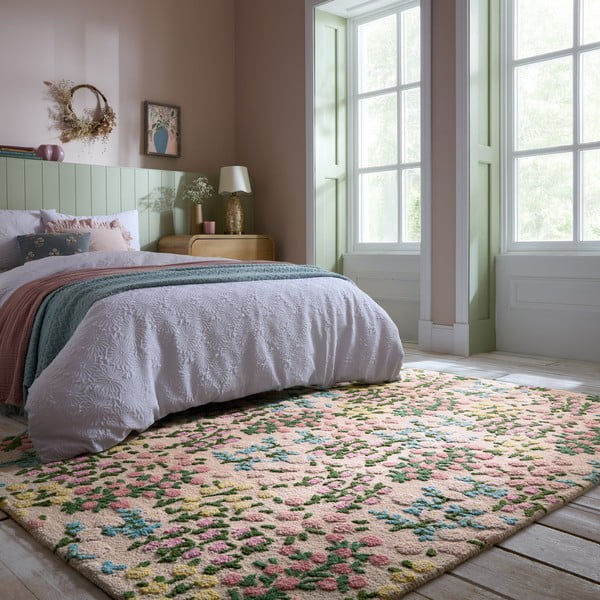 Krēmkrāsas ar rokām darināts vilnas paklājs 160x230 cm Emilia Floral – Flair Rugs-image-1