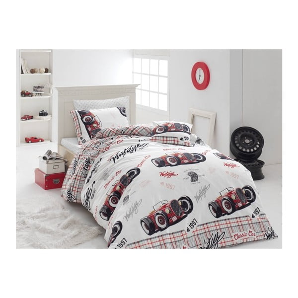 Bērnu gultas veļa ar gultas pārklāju vienvietīgai gultai Old Car, 160 x 220 cm