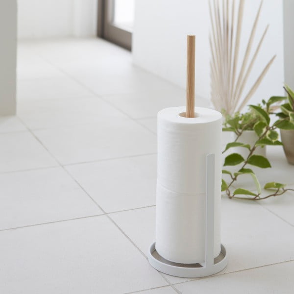 Balts tualetes papīra turētājs ar dižskābarža detaļām YAMAZAKI Tosca-image-1