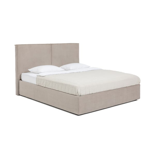 Pelēkbrūna polsterēta divvietīga gulta ar veļas kasti ar matraci un redelēm 180x200 cm Thessa Bold – Bonami Selection-image-3