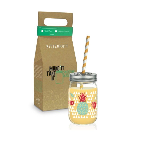 Glāze ar vāciņu un salmiņu Ritzenhoff Kathrin Stockebrand Pineapple, 445 ml-image-2