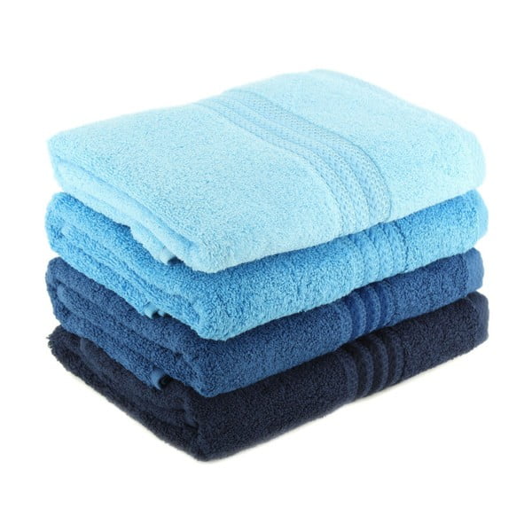 4 zilu kokvilnas dvieļu komplekts Foutastic Sky, 70 x 140 cm-image-1