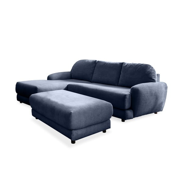 Tumši zils stūra dīvāns (kreisais stūris) ar kāju soliņu Comfy Claude – Miuform
