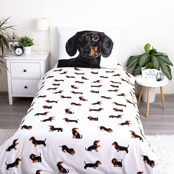 Melnbalta vienguļamā kokvilnas bērnu gultas veļa 140x200 cm Dachshund – Jerry Fabrics-image-2
