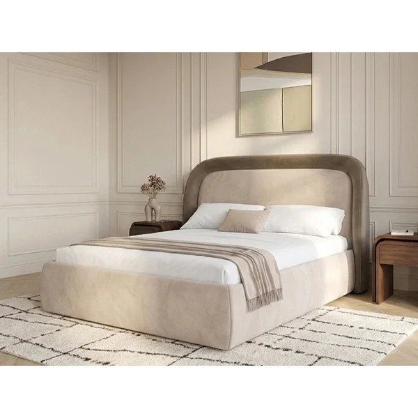 Pelēkbrūna polsterēta divvietīga gulta ar veļas kasti ar redelēm 180x200 cm Sam – Bobochic Paris-image-4