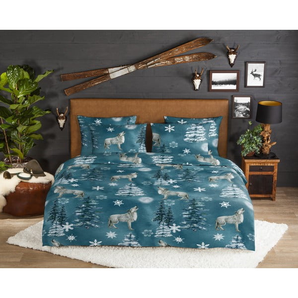 Zaļganzila divguļamā flaneļa gultas veļa 200x220 cm Midnight – Good Morning-image-1