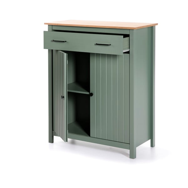 Zaļa/dabīga toņa priedes masīvkoka augsta kumode 90x110 cm Miranda – Marckeric-image-3