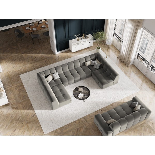 Pelēks samta dīvāns 222 cm Kendal – Micadoni Home-image-1