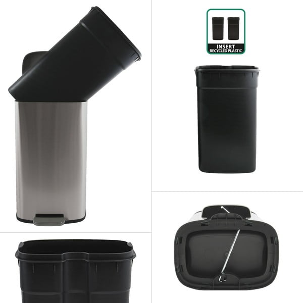 Matētas sudraba krāsas tērauda atkritumu tvertne ar pedāli 50 l   Akira – Spirella-image-2