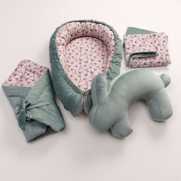 Piparmētru zaļš zīdīšanas spilvens Velvet Bunny – Yellow Tipi-image-1