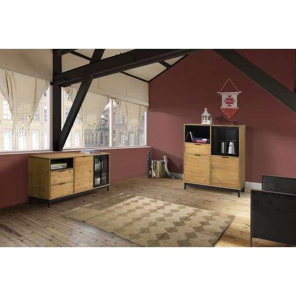 Brūni melna priedes masīvkoka kumode Marckeric Denise, augstums 120 cm-image-1