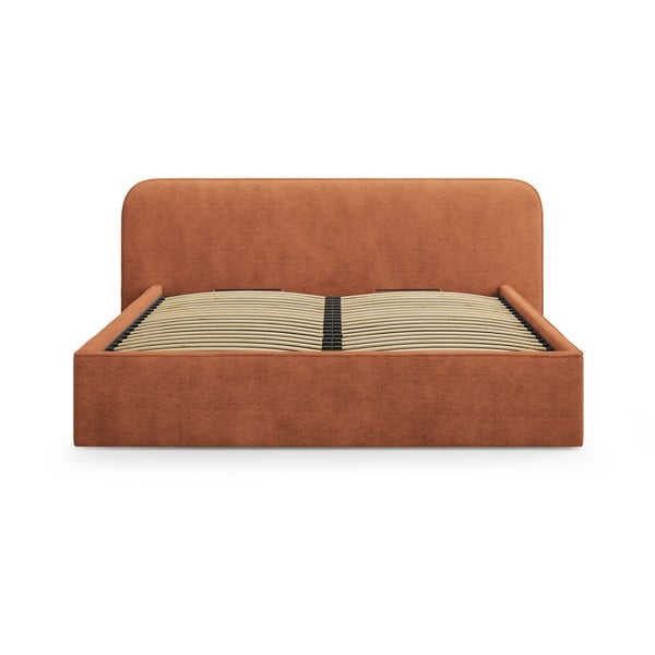 Ķieģeļu sarkana polsterēta divvietīga gulta ar veļas kasti un redelēm 180x200 cm Elizabeth – Micadoni -image-4