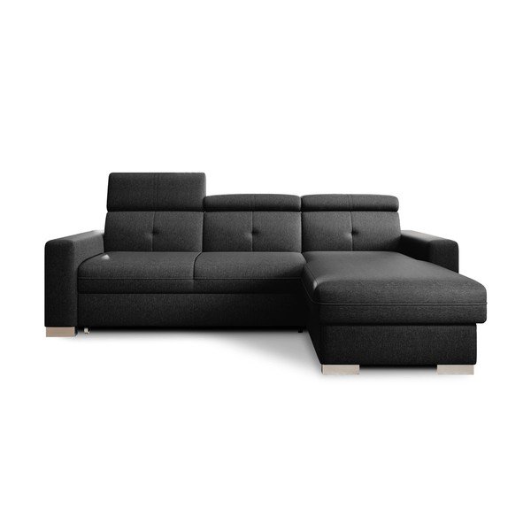 Melns salokāms/ar uzglabāšanas vietu stūra dīvāns (ar labo stūri/ar zvilni) Fresia – ELTAP