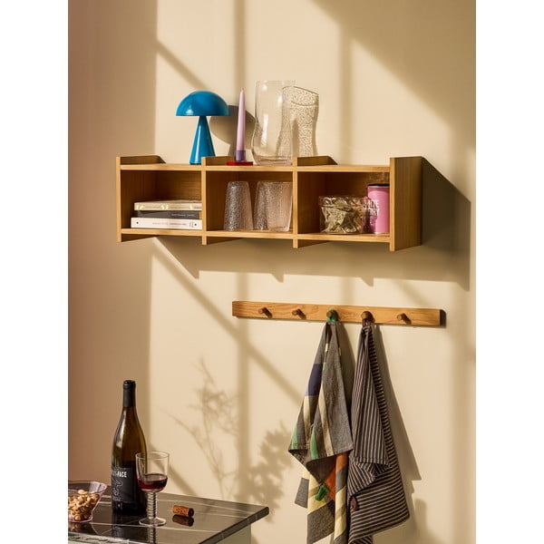 Dabīga toņa daudzlīmeņu sienas plaukts ar ozolkoka imitāciju 80 cm Focal – Hübsch-image-1