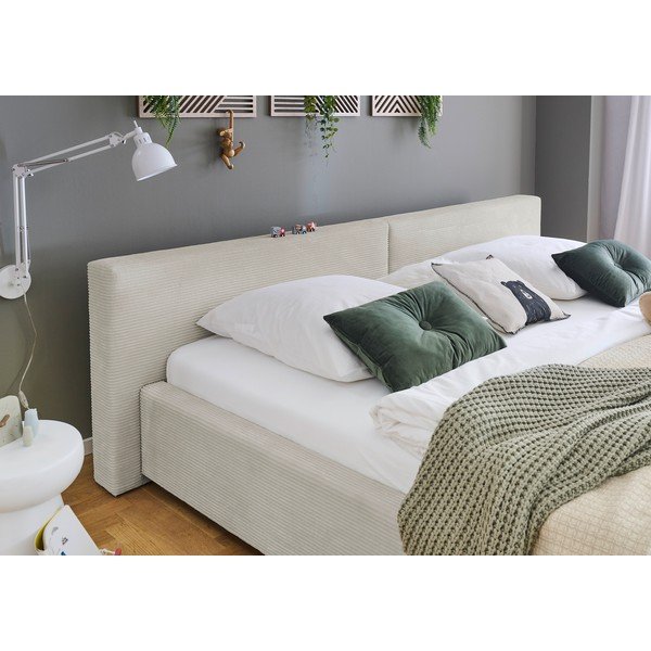 Bēša polsterēta divvietīga gulta ar veļas kasti ar redelēm 200x240 cm Cube – Meise Möbel-image-3