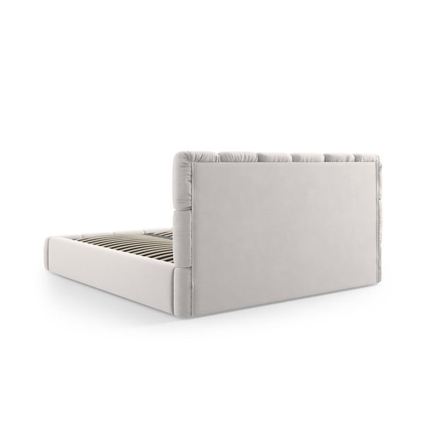 Gaiši pelēka samta polsterēta divvietīga gulta ar veļas kasti un redelēm 140x200 cm Bellis – Micadoni -image-4