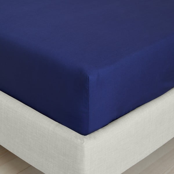 Tumši zils palags no kokvilnas perkala ar gumiju 90x190 cm Cotton Percale – Bianca-image-3