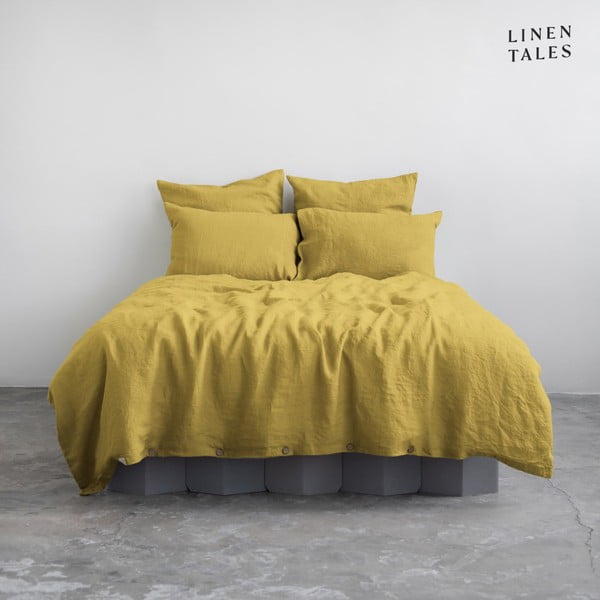 Dzeltena lina gultas veļa divvietīgai gultai 200x200 cm – Linen Tales