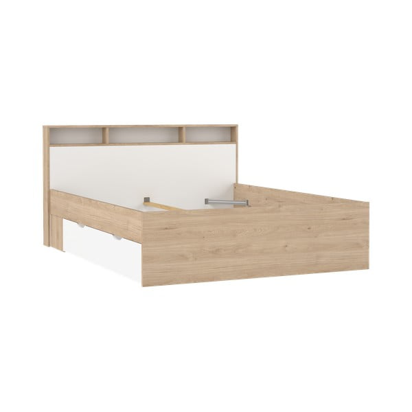 Dabīga toņa divvietīga gulta ar ozolkoka imitāciju bez režģa un ar veļas kasti 160x200 cm Ikast – Tvilum-image-2