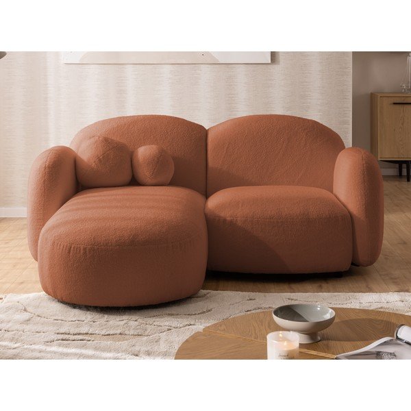 Terakotas oranžs stūra dīvāns no buklē auduma (ar kreiso stūri/ar zvilni) Orbit – Ropez-image-1