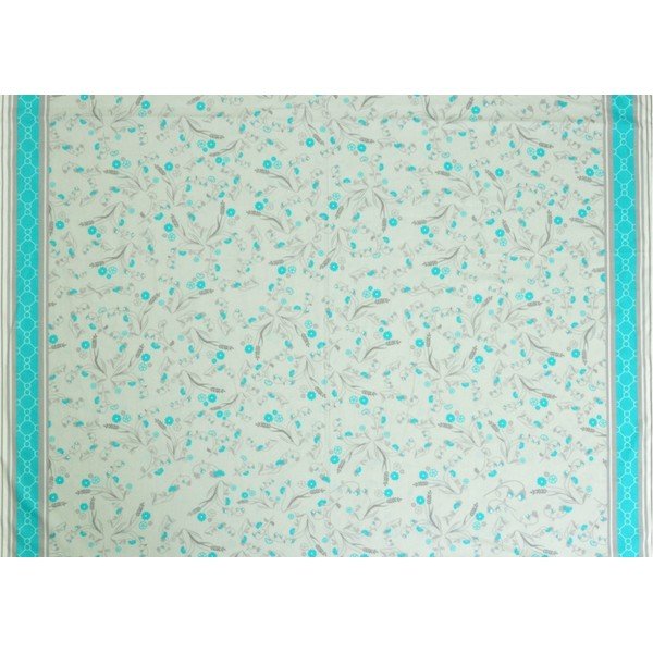 Balta/zila kokvilnas satīna gultas veļa divvietīgai gultai 200x220 cm Turqiouse Flowers -image-1