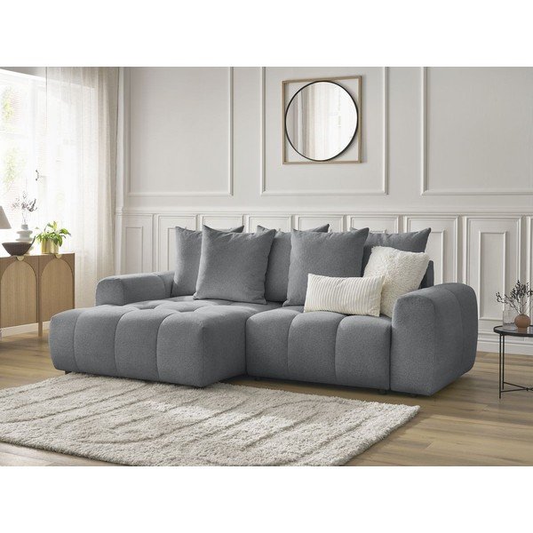 Pelēks salokāms stūra dīvāns no šenila auduma ar uzglabāšanas vietu  (ar kreiso stūri/ar zvilni) Roxelane – Bobochic Paris-image-3