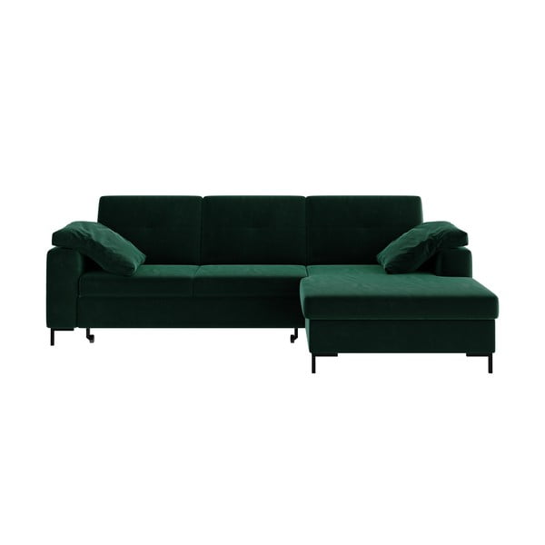 Tumši zaļš samta stūra dīvāns Ghado Moor, labais stūris