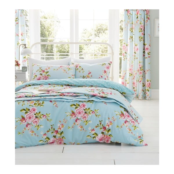 Gaiši zila gultasveļa ar rožu motīvu Catherine Lansfield Canterbury, 200 x 200 cm-image-2