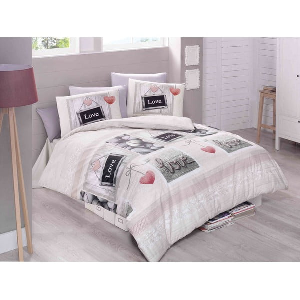 Rozā/krēmkrāsas divvietīga kokvilnas gultas veļa 200x200 cm Romantique – Mijolnir