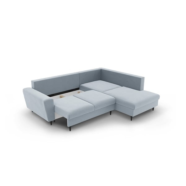 Gaiši zils samta salokāms stūra dīvāns ar uzglabāšanas vietu (ar labo stūri/L veida) Kyoto – Cosmopolitan Design-image-3