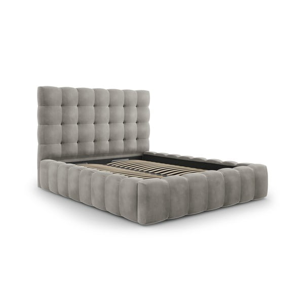 Gaiši pelēka polsterēta divvietīga gulta ar veļas kasti un režģi 160x200 cm Bali – Cosmopolitan Design