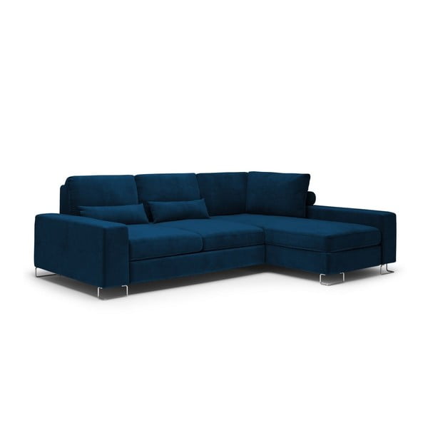 Tumši zils izlaižams samta stūra dīvāns ar glabāšanas vietu Windsor & Co Sofas Diane, labais stūris