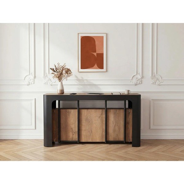 Melns/dabīga toņa konsoles galds 50x110 cm Albane – Bobochic Paris-image-3
