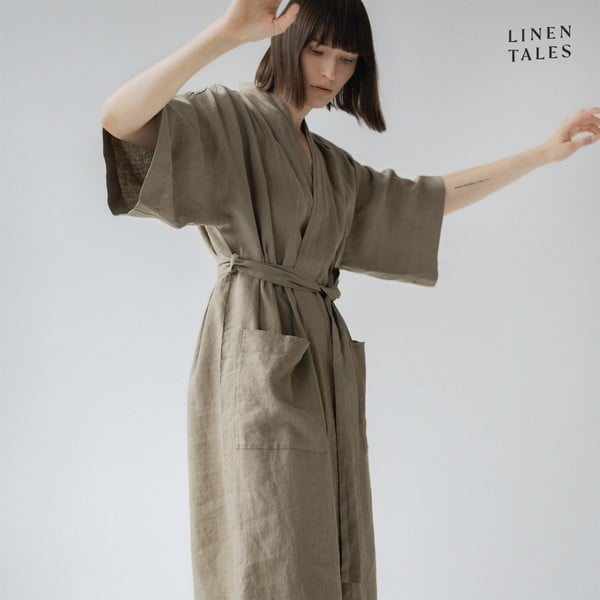 Haki lina halāts izmērs L/XL Summer – Linen Tales-image-1