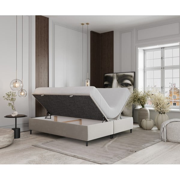 Krēmkrāsas polsterēta divvietīga gulta ar veļas kasti 160x200 cm Tate – Maison de Rêve-image-2